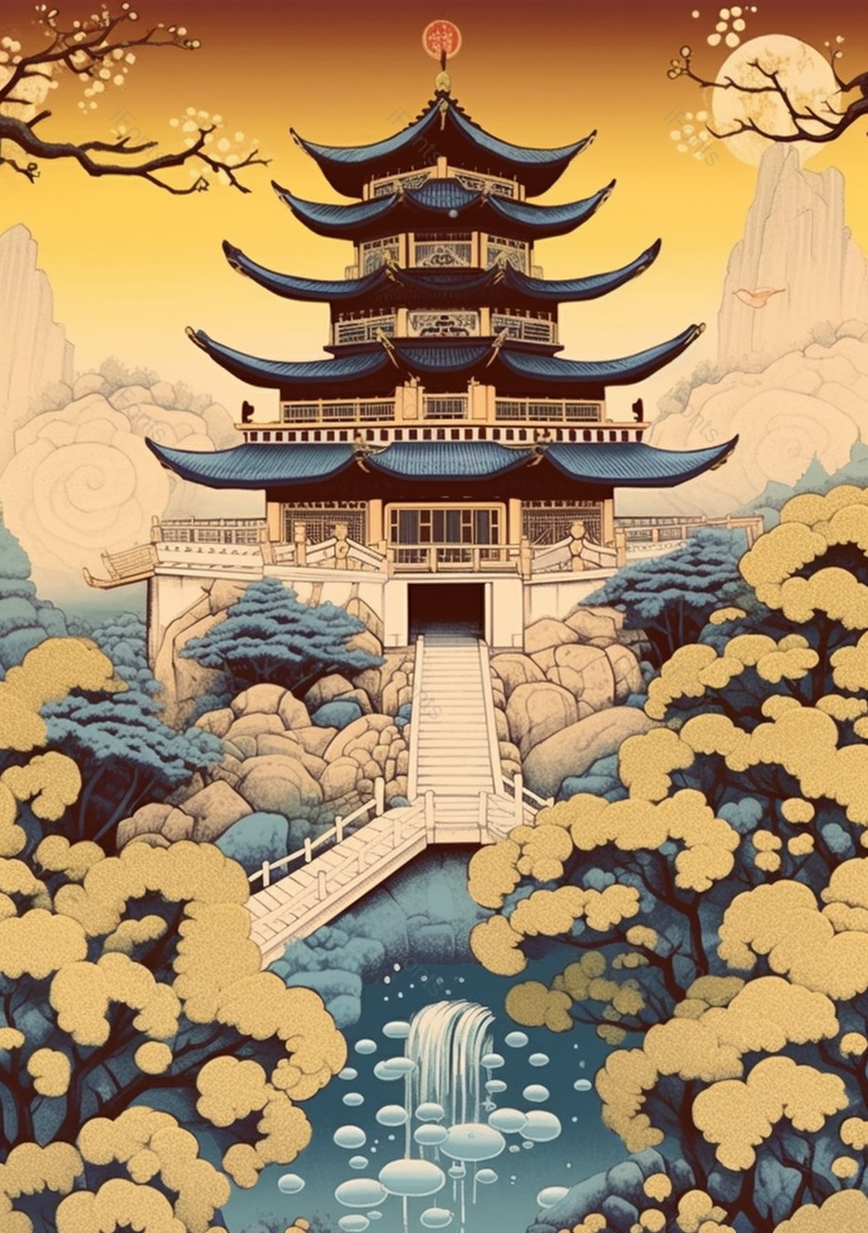 初冬的岳阳楼国风古典建筑插画,插画/手绘图,插画/手绘图库,插画/手绘图下载,插画/手绘